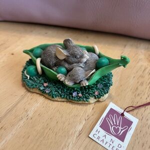 Vtg Silvestri Charming Tails Mouse Mice Two Peas In A Pod Ornament Fitz Floyd